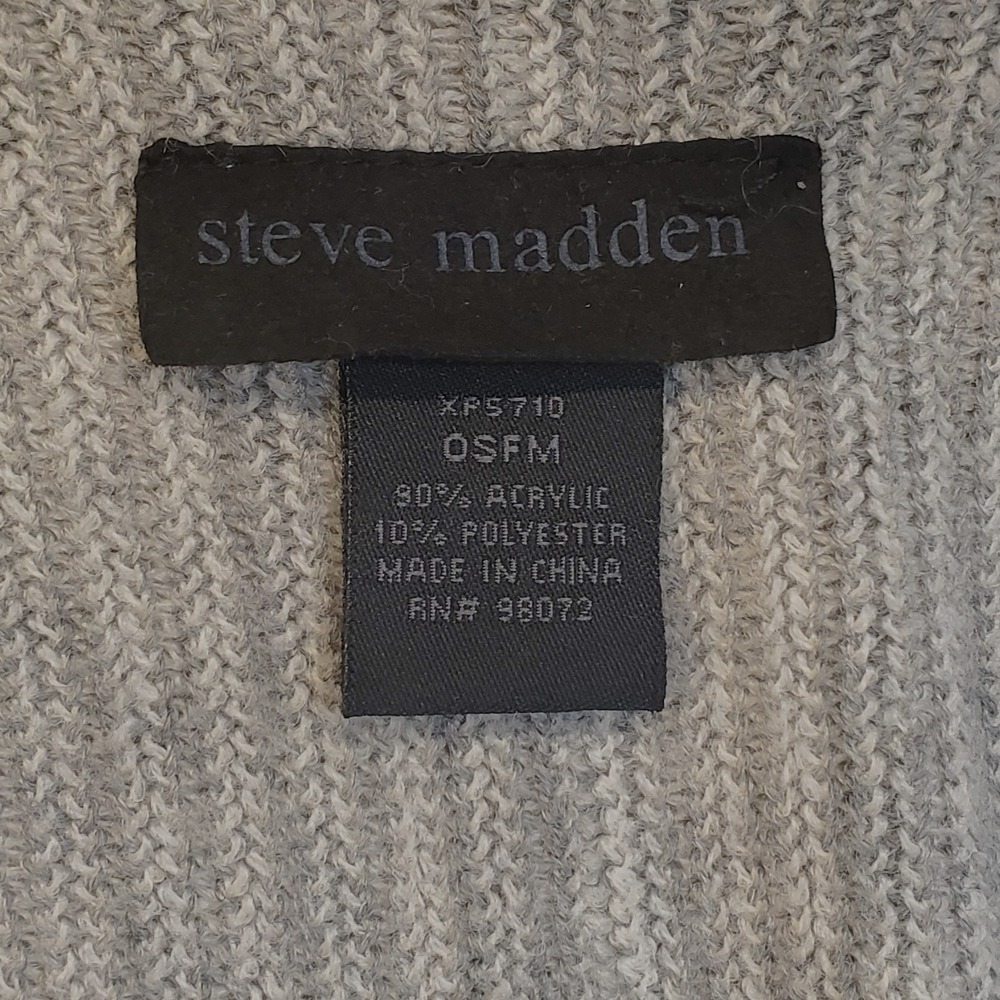 Steve Madden OS Womens Shawl Gray Ivory Herringbone Weave Fringe Pocket Poncho - Picture 5 of 11